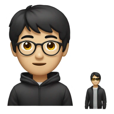 programmer, student, asian, black hair, black eyes, male, round face, black sunglasses, black hoodie sticker