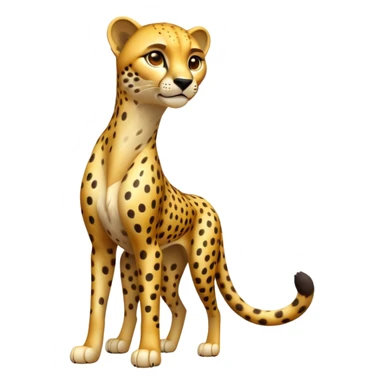 cinematic-cheetah-realistic-full-body-standing-emoji,-slim-and-athletic-frame-poised-for-action,-long-tail-curving-slightly,-head-tilted-dramatically,-sleek-golden-fur-with-black-spots,-piercing-amber-eyes,-simplified-yet-realistic-focused-features,-highly-detailed,-glowing-with-an-almost-sarcastic-glow sticker