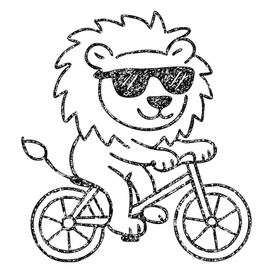 lion with sunglasses on a bike, hand-drawn outlined icon sticker