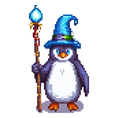 penguin wizard holding a staff sticker
