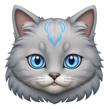 a gray cat with blue eyes on its FOREHEAD sticker