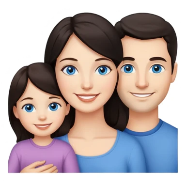 a mother with dark hair and blue eyes with her daughter and her husband sticker