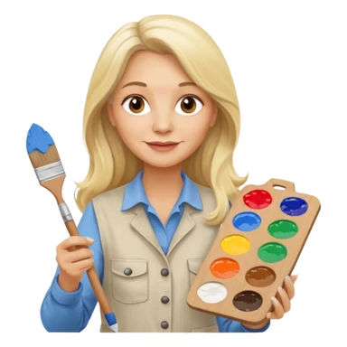 FEMME 55 ANS ET PLUS BLONDE CHEVEUX LONG  ARTISTE PEINTRE AVEC UN PINCEAU sticker