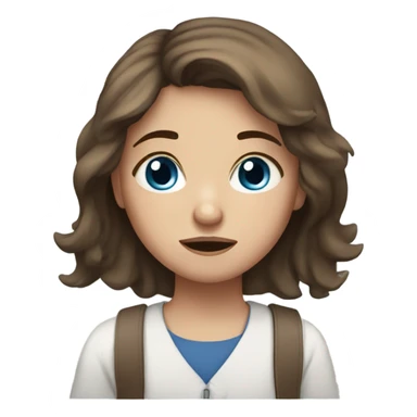 A girl with brown hair, blue eyes, and freckles, tired of studying sticker