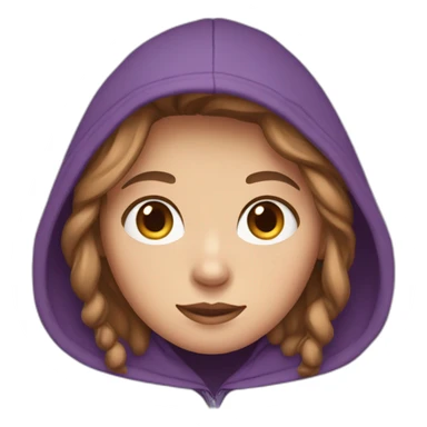 A girl with white skin, light brown hair, brown eyes, and wearing a purple hoodie  sticker