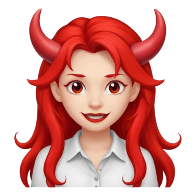 a long-haired red devil girl with shirt sticker