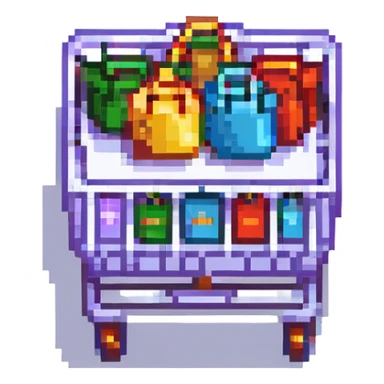 shopping cart with bags in it, pixel art style sticker