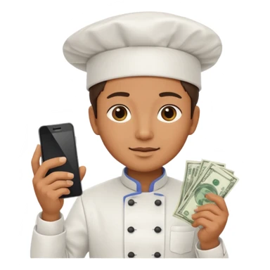 chef holding money and phone sticker