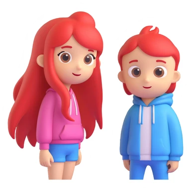 Combine both characters into one image, standing side by side, keeping their original colors and 3D cartoon style unchanged, with a transparent background. sticker