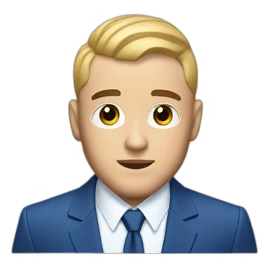 mac miller with a blonde comb over skin fade wearing a blue suit waving sticker