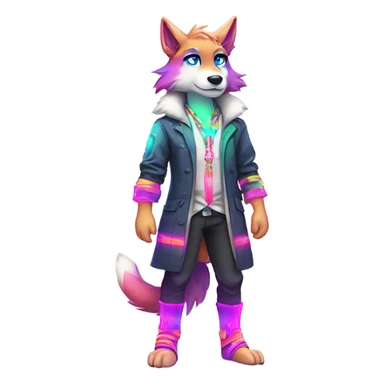 Anthro Colorful Shiny Fionbri-Falvie-sparkle-wolf-sona with neon markings full body sticker