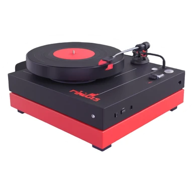 Disney Pixar-inspired 3D Technics turntable, exaggerated cartoonish proportions, glossy animated finish sticker