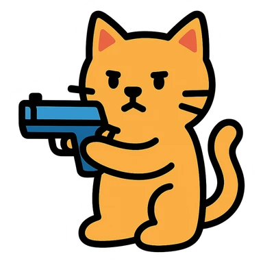 cat holding a gun colored icon sticker