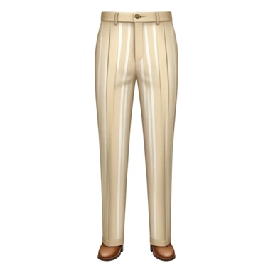 beige dress pants with white vertical stripes pattern, formal trousers with cuffed hem, clear vertical line pattern similar to plaid but only vertical lines, no model, isolated garment sticker