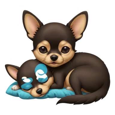 A high-resolution photo-realistic digital illustration of a cute black and tan chihuahua with eyes closed shut sleeping lazily on the ground sticker
