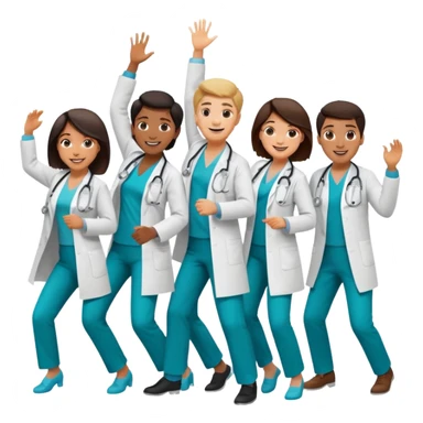 doctors in white coats of different ethnic background and both sexes dancing / doing cardio sticker