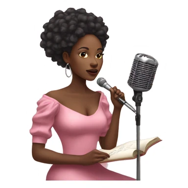 Beautiful Black woman doing poetry with mic pink dress  sticker