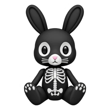 Emoji pour twitch d'une peluche lapin squelette noir qui dit bonjour sticker