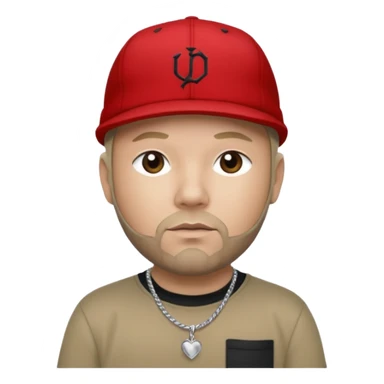 Fred Durst with light skin, dark blonde, red cap, black shirt with silver necklace, khaki pants sticker