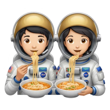 Asian astronaut couples eating noodles  sticker
