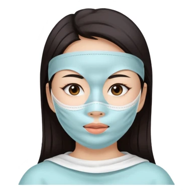 Asian girl with large white facial sheet mask pack sticker