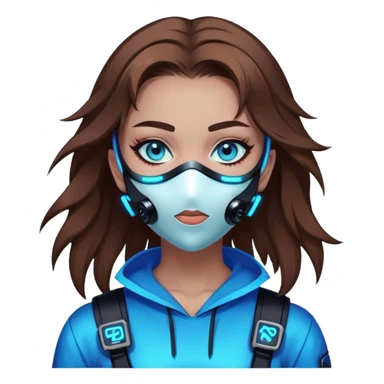 neon cyberpunk style 
girl with brown hair and blue eyes wearing a mask sticker