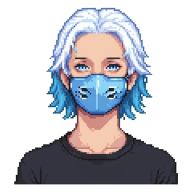 teenager wearing a blue mask and white hair sticker