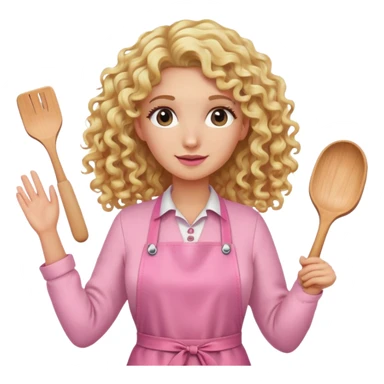 Blonde curly long hair lady with a pink craftenour apron  sticker