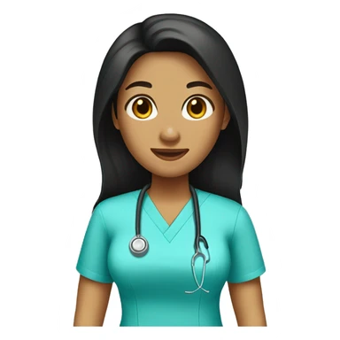 Tan nurse with scrubs long black hair sticker