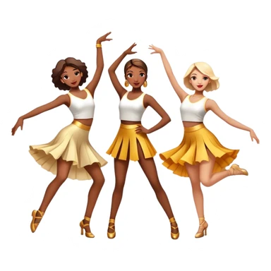 Icon for Contemporary Dance: a synchronized group dance performance with dancers in modern outfits, performing on stage with bright spotlighting and energetic movement. The icon should capture the dynamic and vibrant nature of contemporary dance. Transparent background. sticker