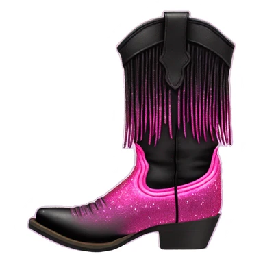 Realistic short neon pink to black ombre fashion cowgirl boot with sparkly shiny glitter fringe on them. sticker