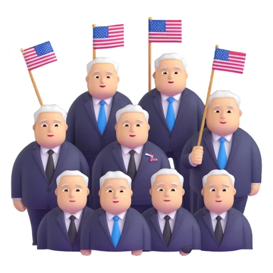 group of fat politicians together wearing suits with flag pins sticker