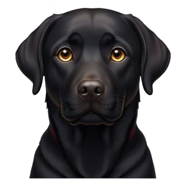 Cinematic Noble Black Labrador Portrait Emoji, Poised and regal, with a robust, muscular build and a sleek, shiny pure black Fur, deep-set soulful brown eyes, Simplified yet sharp and sophisticated features, highly detailed, glowing with a soft, dignified glow, high shine, intelligent and gentle, stylized with an air of confidence, focused and attentive, soft glowing outline, capturing the essence of a watchful and loving companion, so majestic it feels as though it could bound out of the screen with effortless authority! sticker