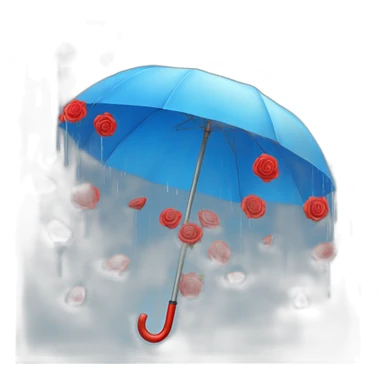 blue umbrella raining with red roses sticker