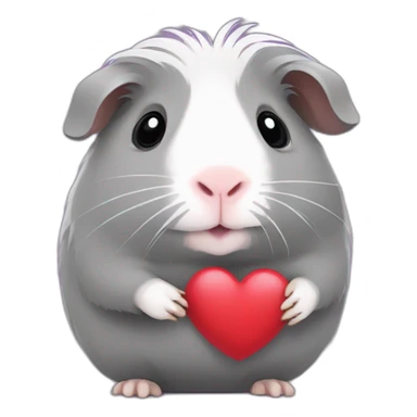 grey guinea pig holding a heart sticker