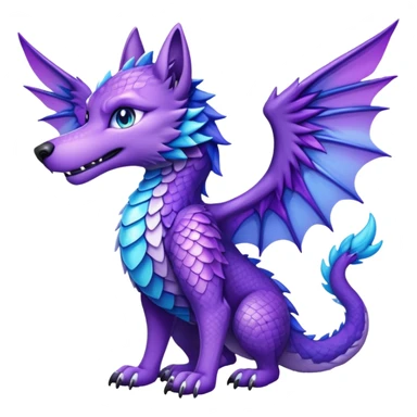 Wolf dragon hybrid with wings facing me purple and blue sticker