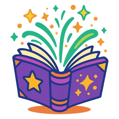 animated icon of a magic book opening with vibrant colors, glowing magical effects, dynamic motion sticker