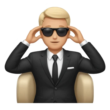 white man in formal suit wearing sunglasses resting with hands behind head sticker