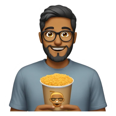 a bangladesi guy with beard in his 20s wearing square glasses and eating disgusting stuff sticker