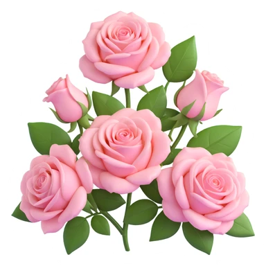 a trio of pastel pink roses with leaves, shiny and smooth, detailed petals, soft round background sticker