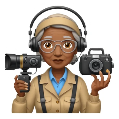 woman cameraman hold a camera, elderly black skin sticker