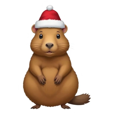 A full-length capybara wearing a New Year's hat sticker