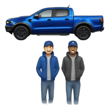 blue ford ranger raptor with man sticker