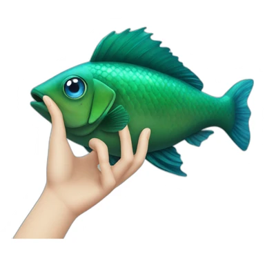 dark green fish with blue eyes with human hand sticker