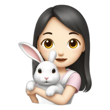 a korean girl with white rabbit sticker