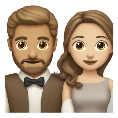 Wedding couple with woman with tan skin, brown hair shoulder length with highlights, sand man with brown hair, beard moustache sticker