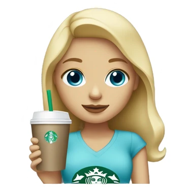 blonde girl blue eyes with Starbucks cup drink sticker