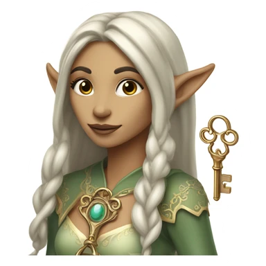 an elf woman login holding a big key sticker