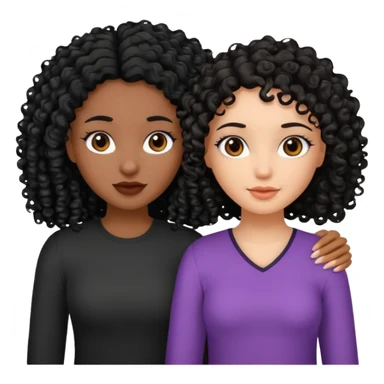 2 girl best friends. One who is African american with black hair and dark brown eyes. one who is white with curly dark brown hair and dark brown eyes. sticker