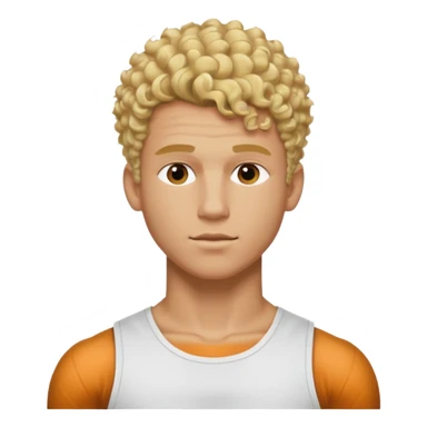 Athletic man with blond curly hair, straight on sides, thick neck, high top fade with no part, no shirt and show abs sticker